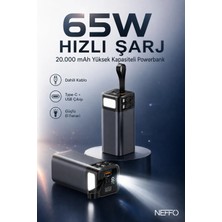 Neffo 20.000 Mah Powerbank 65W Hızlı Şarj Destekli Dijital Ekran Göstergeli Fenerli