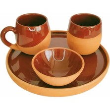 Sunumluk Toprak Kahve Fincan Takımı Tek Kişilik (El Yapımı)