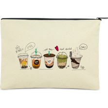Çınar Bez Çanta Çınar Coffee Cup Baskılı Clutch Bez Çanta Krem Renk 220 gr Kanvas 25X17 cm Şık Tasarım