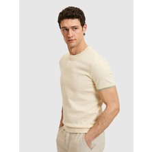 Cacharel Erkek Ekru Slim Fit %100 Pamuk Bisiklet Yaka Triko T-Shirt 50300809-VR019