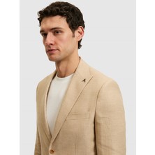 Cacharel Erkek Bej Slim Fit Yün Keten Karışımlı Mikro Desen Kırlangıç Yaka Ceket 50319085-VR011