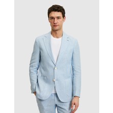 Cacharel Açık Mavi Slim Fit %100 Keten Mikro Desen Mono Yaka Ceket 50324476 VR003