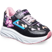 Tarzbu Kids Kız Çocuk Spor Ayakkabı, Siyah, Simli Cilt, Kelebek Detaylı, Cırt Cırtlı, TARZ3060