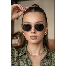 Macerati Cartiess Unisex Elips Siyah Goldçerçeveli Ultra Hafif UV400 Filtreli Güneş Gözlüğü
