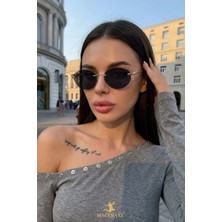 Macerati Cartiess Unisex Elips Siyah Gümüş Çerçeveli Ultra Hafif UV400 Filtreli Güneş Gözlüğü