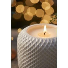 Aceleyolla Luxury Geometrik Dokulu Beton Mum Minimal Dekoratif El Yapımı Beyaz