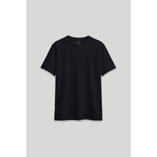 Lacivert O Yaka Standart Fit Basic Kadın T-Shirt - 97311