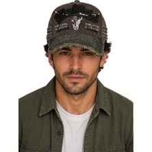 Erkek Vintage Eskitme Şapka Black Rebel Nakışlı Ayarlanabilir Tokalı Baseball Cap