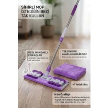 Sihirli Mop İstediğin Bezi Tak Kullan Mandallı Mop Teleskopik Saplı +1 Yedek Bez Hediyeli (Yer Cam Temizliği)
