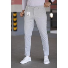 Ser Joven Erkek Açık Gri Slim Fit Likralı Armür Desenli Casual Pantolon