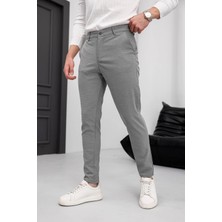 Modamesto Erkek Koyu Gri Slim Fit Likralı Armür Desenli Casual Pantolon