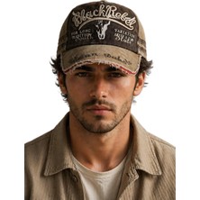 Erkek Vintage Eskitme Şapka Black Rebel Nakışlı Ayarlanabilir Tokalı Baseball Cap
