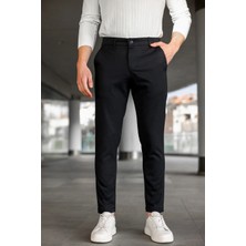 Ser Joven Erkek Siyah Slim Fit Likralı Armür Desenli Casual Pantolon