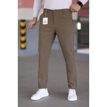 Ser Joven Erkek Kahverengi Slim Fit Likralı Armür Desenli Casual Pantolon