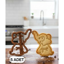 Ulu Pazarlama 5li Yavru Fil Figürlü Kurabiye Kalıbı ve Hamur Kesici Şeker ve Oyun Hamuru Için Tek Parça Kalıp