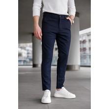 Modamesto Erkek Lacivert Slim Fit Likralı Armür Desenli Casual Pantolon