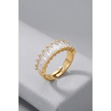 Aurrari Gold Premium Kalite Su Yolu Zirkon Taşlı Ayarlanabilir Çelik Yüzük Kadınlar İçin Şık Tasarım