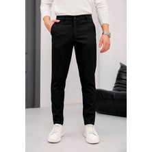Ser Joven Erkek Siyah Slim Fit Likralı Armür Desenli Casual Pantolon