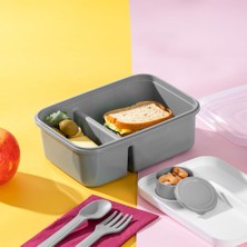 Dora Shopping 1183 Kendinden Kaşık Çatallı Sosluk Bölmeli Beslenme Kabı - Taşınabilir Lunch Gri