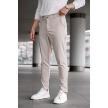 Ser Joven Erkek Bej Slim Fit Likralı Armür Desenli Casual Pantolon