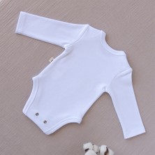 Mimu Baby %100 Pamuk Interlok Zarf Yaka Uzun Kollu Zıbın- Beyaz