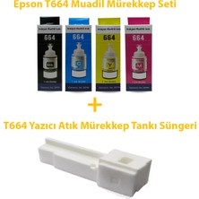 Oratek Epson Ecoprınter L550  Uyumlu 4 Renk Muadil Mürekkep Seti +T664 Yazıcı Atık Ped Tankı Süngeri Waste Ink Pedi