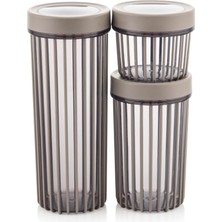 Dora Shopping 3'lü Çevir Aç Kapak Kavanoz Saklama Kabı Seti, Büyük, Orta, Küçük, 3 Boy (Bej)