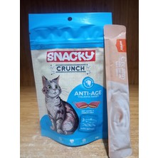 Snacky Crunch Anti-Age (Yaşlanma Karşıtı) Somonlu Kedi Ödülü 60 gr x 2 Paket+10 Adet 15 Gram Somonlu Kedi Ödül Krema
