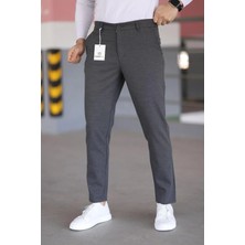 Modamesto Erkek Antrasit Slim Fit Likralı Armür Desenli Casual Pantolon