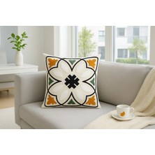 Hd Home Collection Keten Kumaş Geometrik Seri Siyah-Hardal Detay Punch Kırlent Kılıfı 43*43 cm
