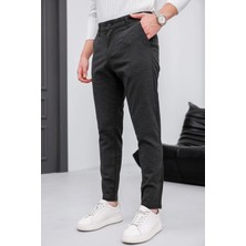 Modamesto Erkek Antrasit Slim Fit Likralı Armür Desenli Casual Pantolon