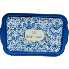 Dora Shopping Azulejos Desenli Metal Tepsi - Çay Tepsisi - Sunum Tepsisi 21 cm x 31 cm (Azulejos Sweet )