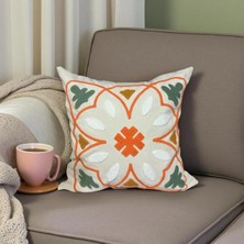 Hd Home Collection Keten Kumaş Geometrik Seri Oranj Detay Punch Kırlent Kılıfı 43*43 cm