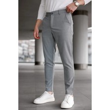 Ser Joven Erkek Koyu Gri Slim Fit Likralı Armür Desenli Casual Pantolon