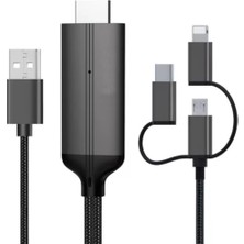 Dora Shopping Phone HDMI Kablo, 60Hz Yüksek , 3in1 Kablo Telefondan HDMI Çıkış Kablo Type-C Lightning Micro USB Çe