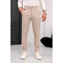 Ser Joven Erkek Bej Slim Fit Likralı Armür Desenli Casual Pantolon
