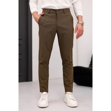 Ser Joven Erkek Kahverengi Slim Fit Likralı Armür Desenli Casual Pantolon