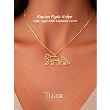 Tuan Collection Kaplan Silüet Figür Kolye Çelik Figür Zirkon Altın Kaplama Zincir Hediye Kolye