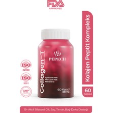 Pepech Collagen-T | Cilt, Saç, Tırnak ve Bağ Doku Desteği | Tip I & Iıı Kolajen, Hyaluronik Asit, Alfa Lipoik Asit, Glutatyon, Resveratrol, Koenzim Q10, Biotin, Çinko, Selenyum | 60 Kapsül, 1 Ay