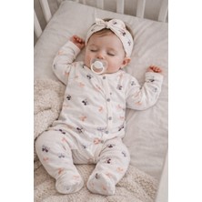 Atlas Baby House Organik Kelebek Figürlü Bandanalı Kız Bebek Patikli Yenidoğan Tulum