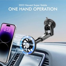 Glazef Araç Içi Telefon Tutucu Magsafe Mıknatıslı Cam ve Torpido Yapışkanlı Vantuzlu Uzayabilen 360 Dönen