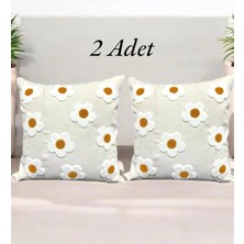 Hd Home Collection (2 Adet) Papatya Desen Keten Kumaş Punch Kırlent Kılıf (Panç) 43*43 cm