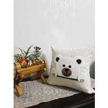 Hd Home Collection Keten Kumaş Sevimli Ayıcık Işlemeli Punch Kırlent Kılıfı (Panç) 43*43 cm