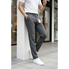 Ser Joven Erkek Füme Slim Fit Likralı Yan Cep Bilek Boy Düz Kumaş Pantolon