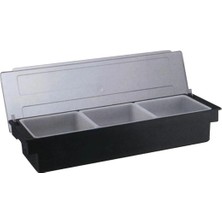 Biradlı Bar Konteyner 3\'lü 50×16×9 cm | Kapaklı Polikarbon Organizer – Bar & Kafe