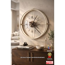 Wallover Design Xl Boy Jumbo Modern Sessiz Duvar Saati - Bej / Ceviz Detaylı, Metal Paslanmaz Duvar Saati 65X65