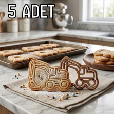 Ulu Pazarlama 5li Ekskavatör Figürlü Hamur Şekillendirici Kurabiye Kalıbı Oyun Hamuru Kalıbı 8 cm