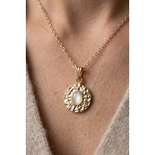 Aurrari Gold Kedi Gözü Taşlı Ezme Vintage Kolye