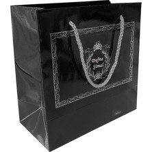 Mila Kurabiyka Siyah Karton Hediyelik Çanta Gümüş Yaldızlı Isme Özel 20X20X10 cm -10 Adet Mevlüt Bebek Sünnet Doğum Mevlid