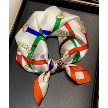 Zincir Detaylı Ipek Görünümlü Turuncu Fular / Bandana / Eşarp - Modern ve Zarif Tasarım